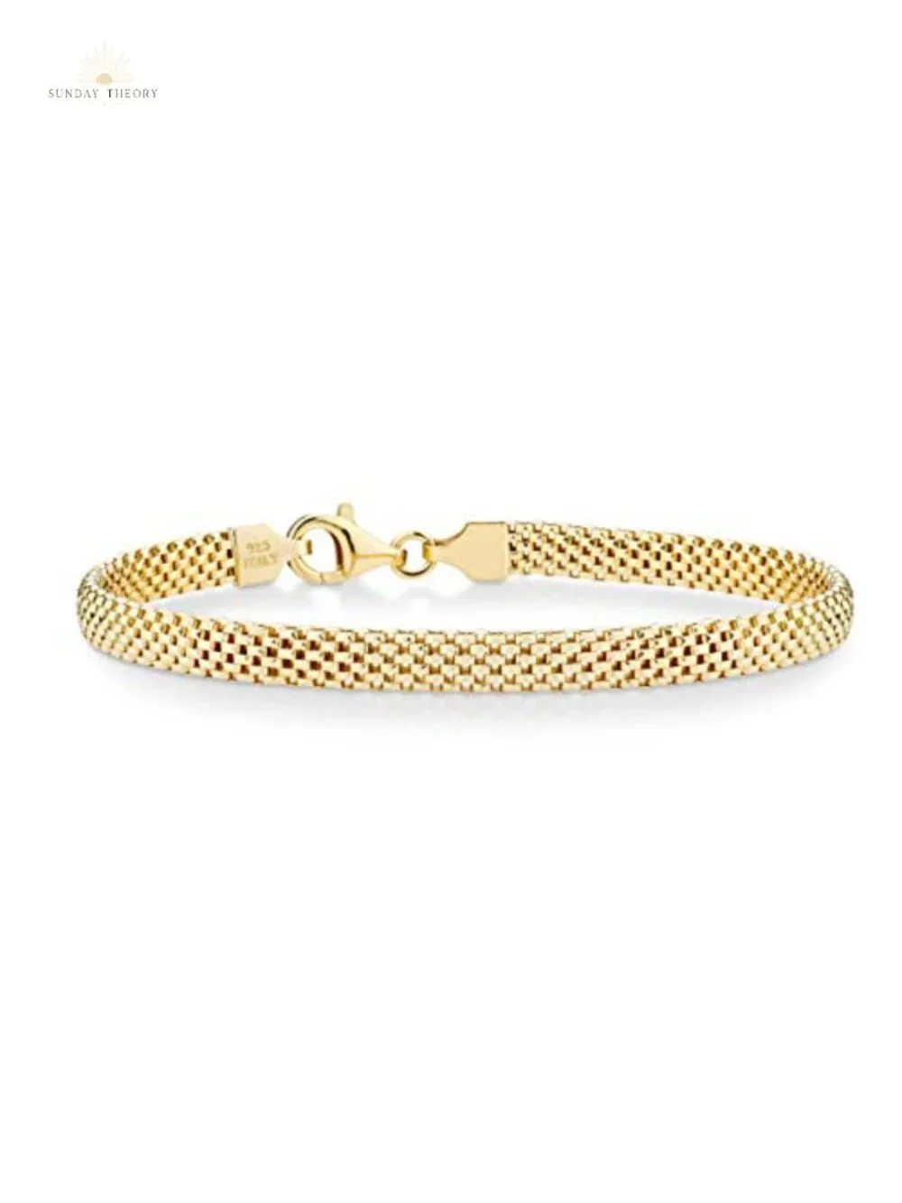 18K Gold Plated 925 Sterling Silver 5mm Mesh Link Bracelet